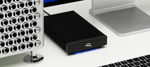 OWC ThunderBlade X8 on desktop with Mac Pro