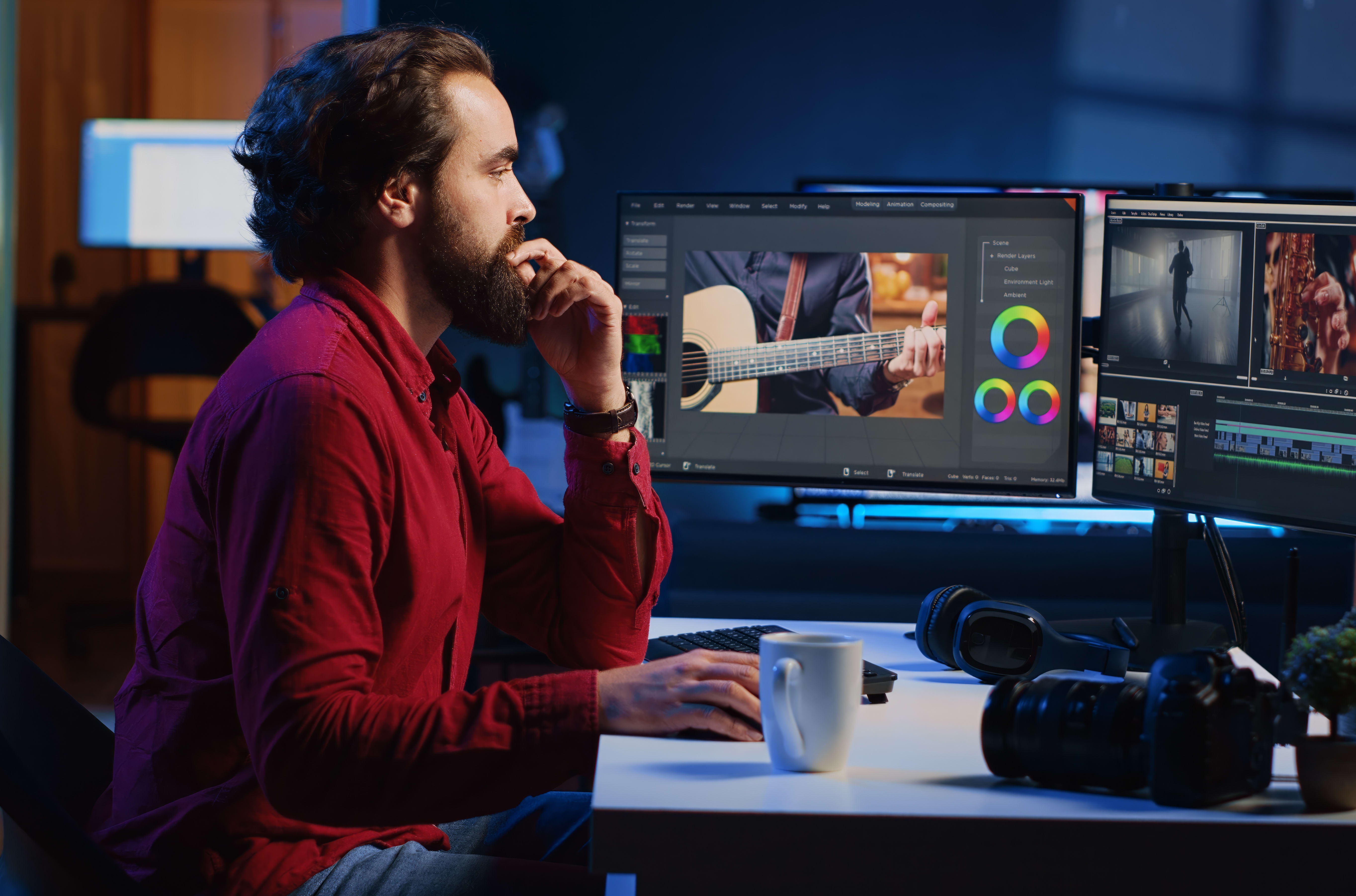 Man working on editing software