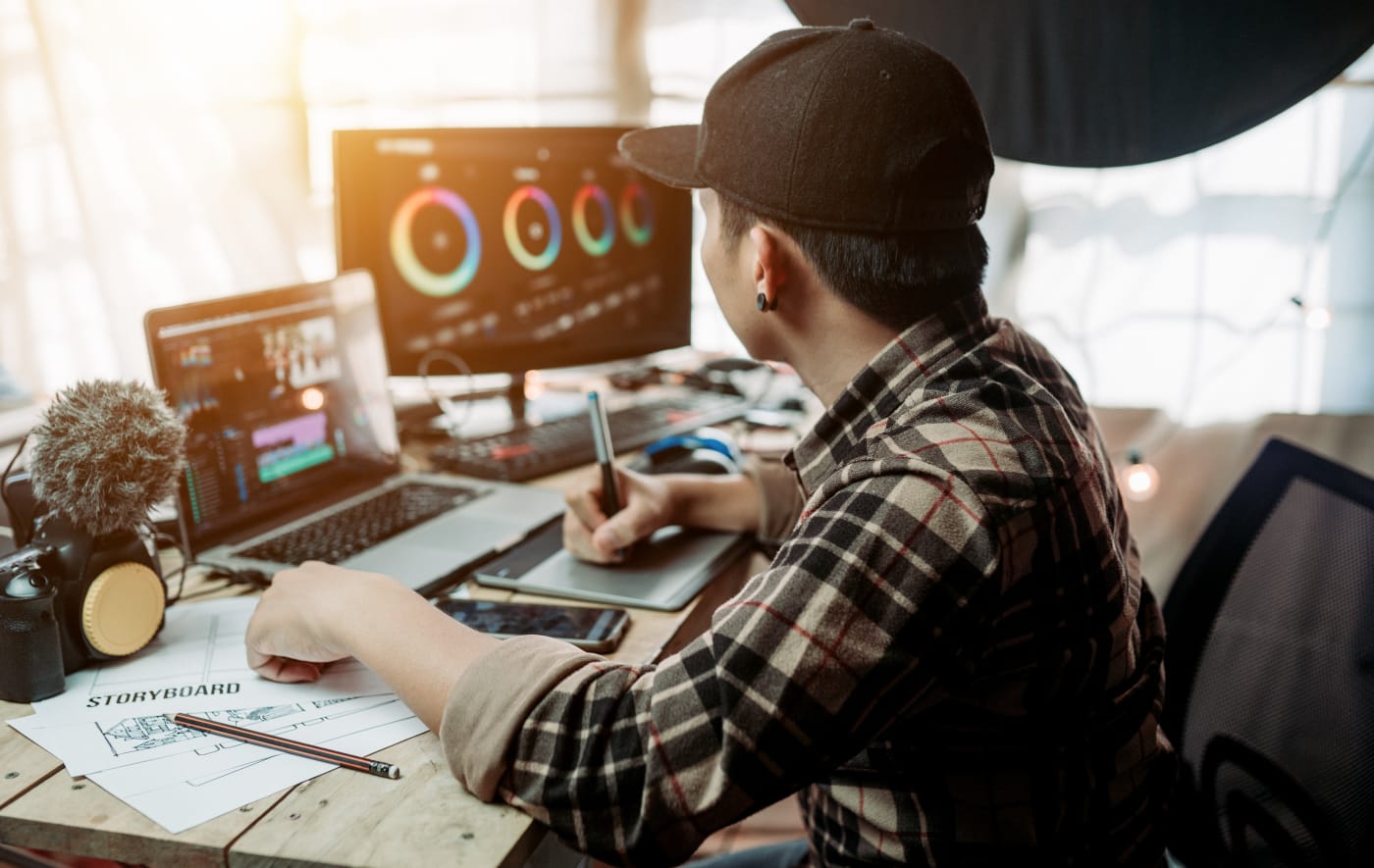 Video Editor working at workstation