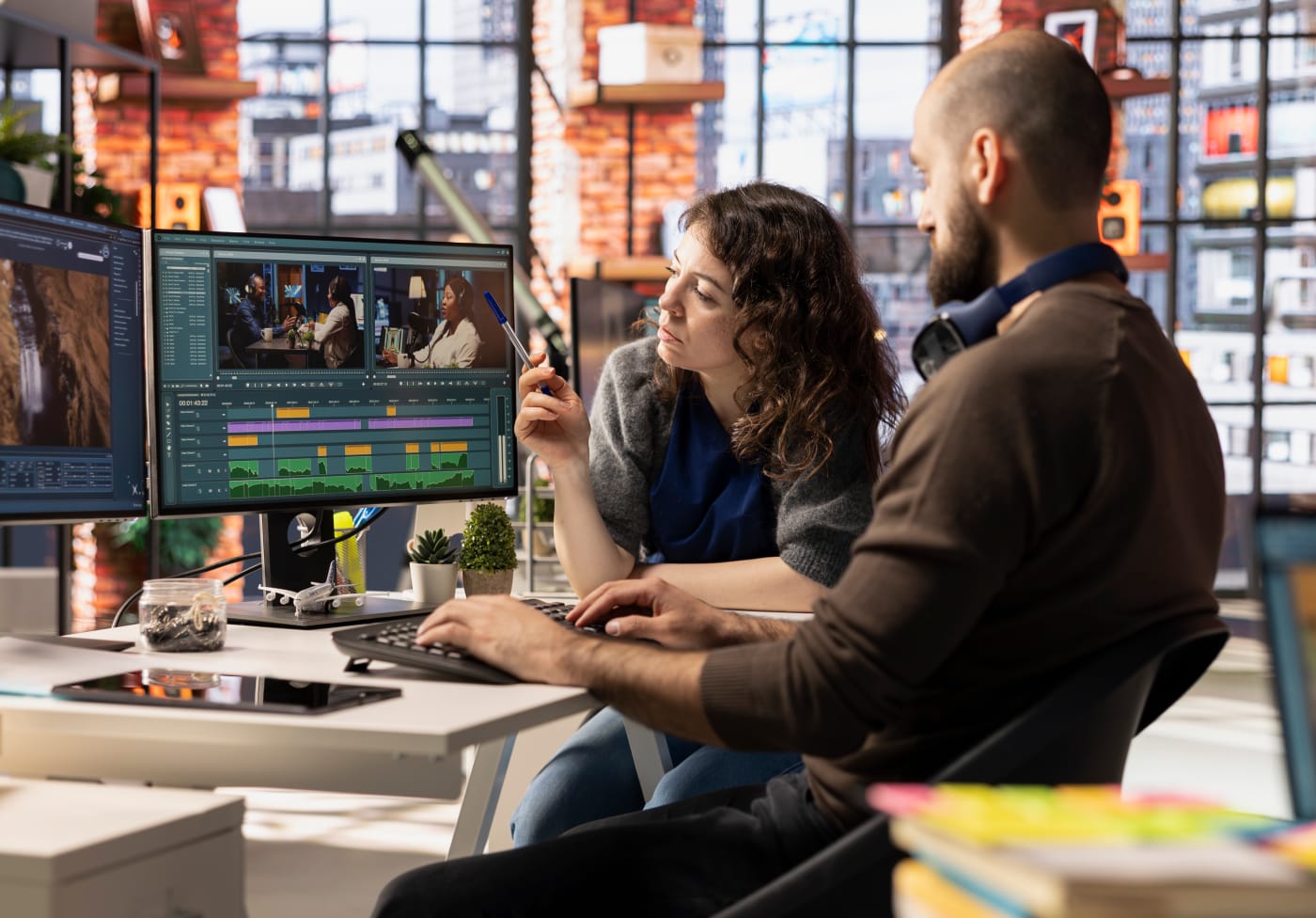 Two Video Editors collaborating