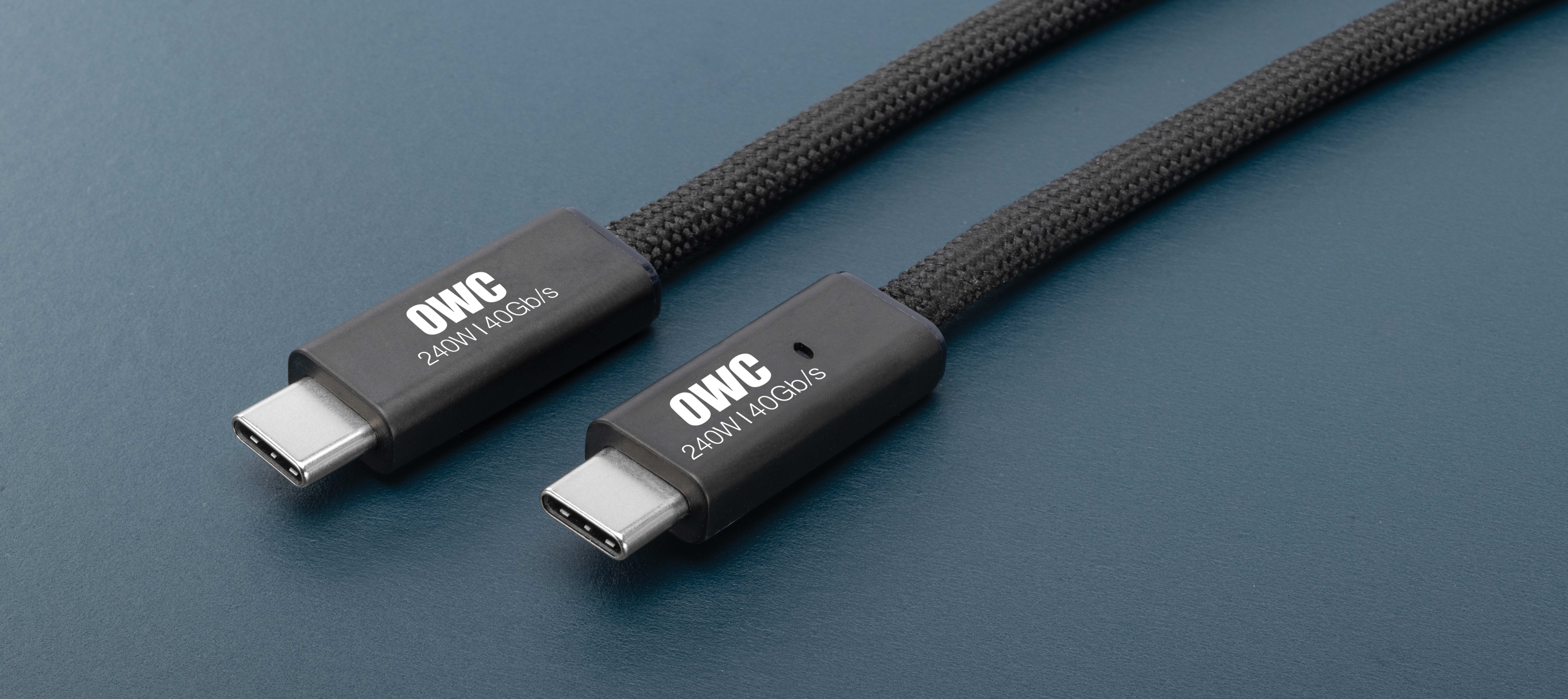 OWC USB4 Optical Cable ends on desktop