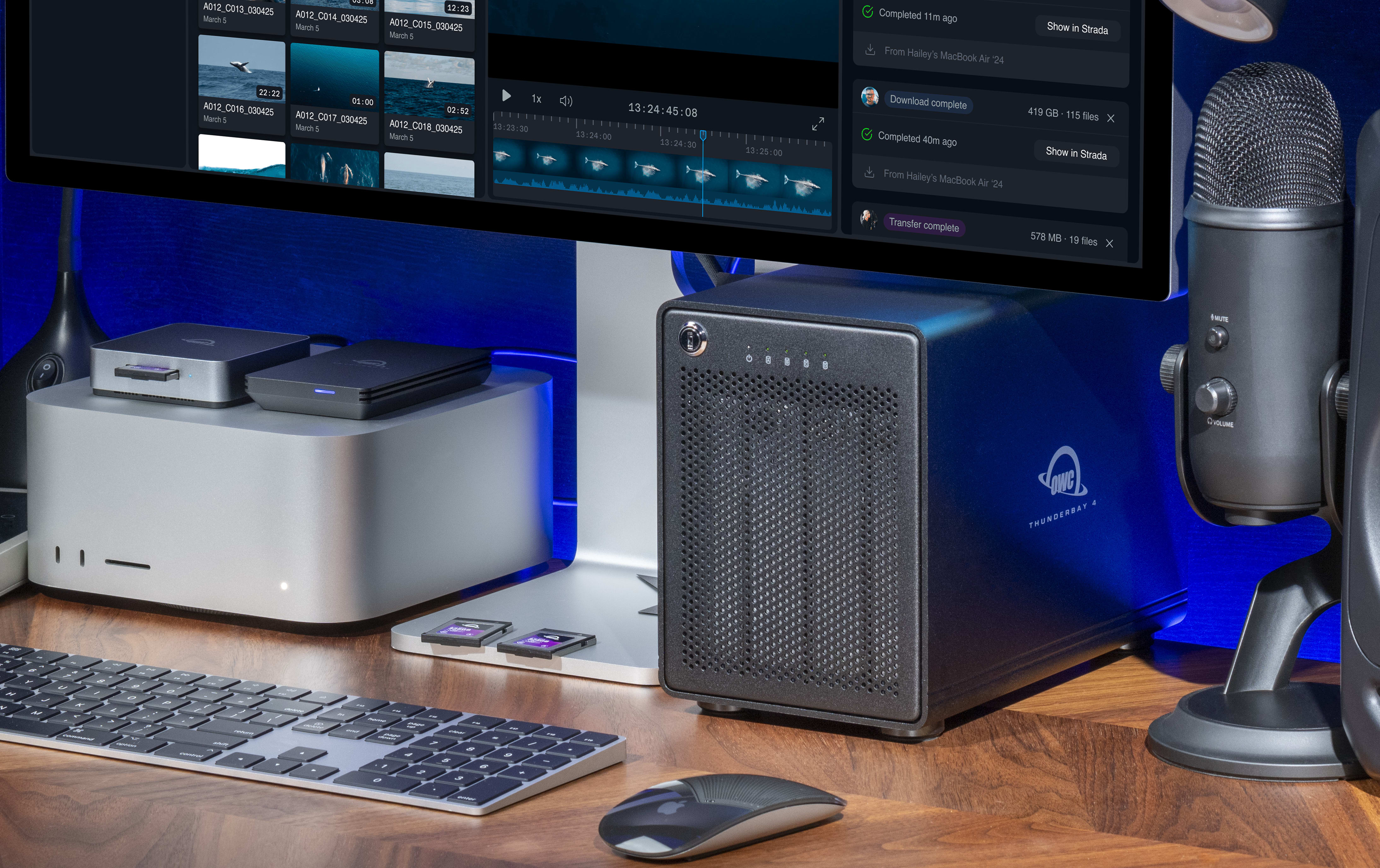 OWC ThunderBay 4 on desktop with Mac mini and Apple display