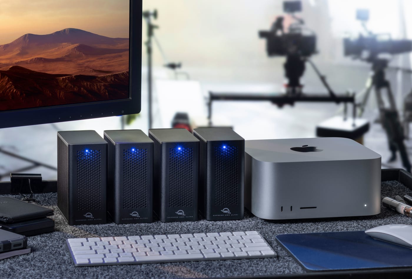Four OWC Express 4M2 Ultras on desktop