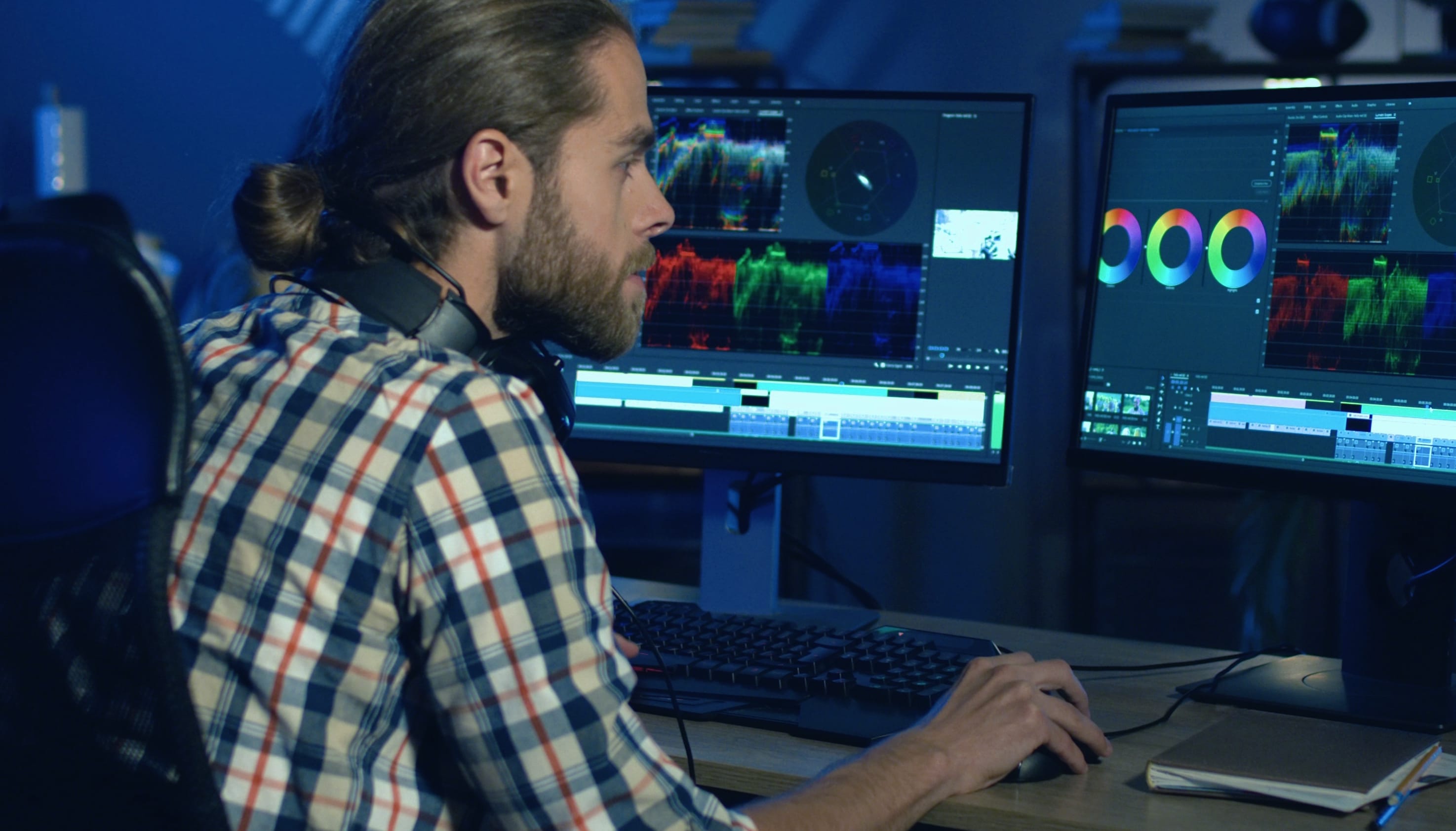 Video editor at workstation