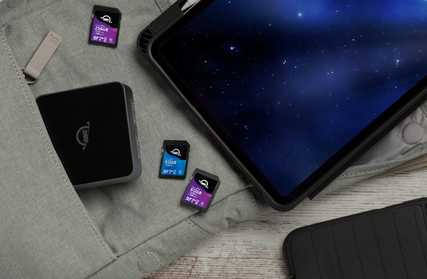 OWC Atlas Dual SD Card Reader in messenger bag