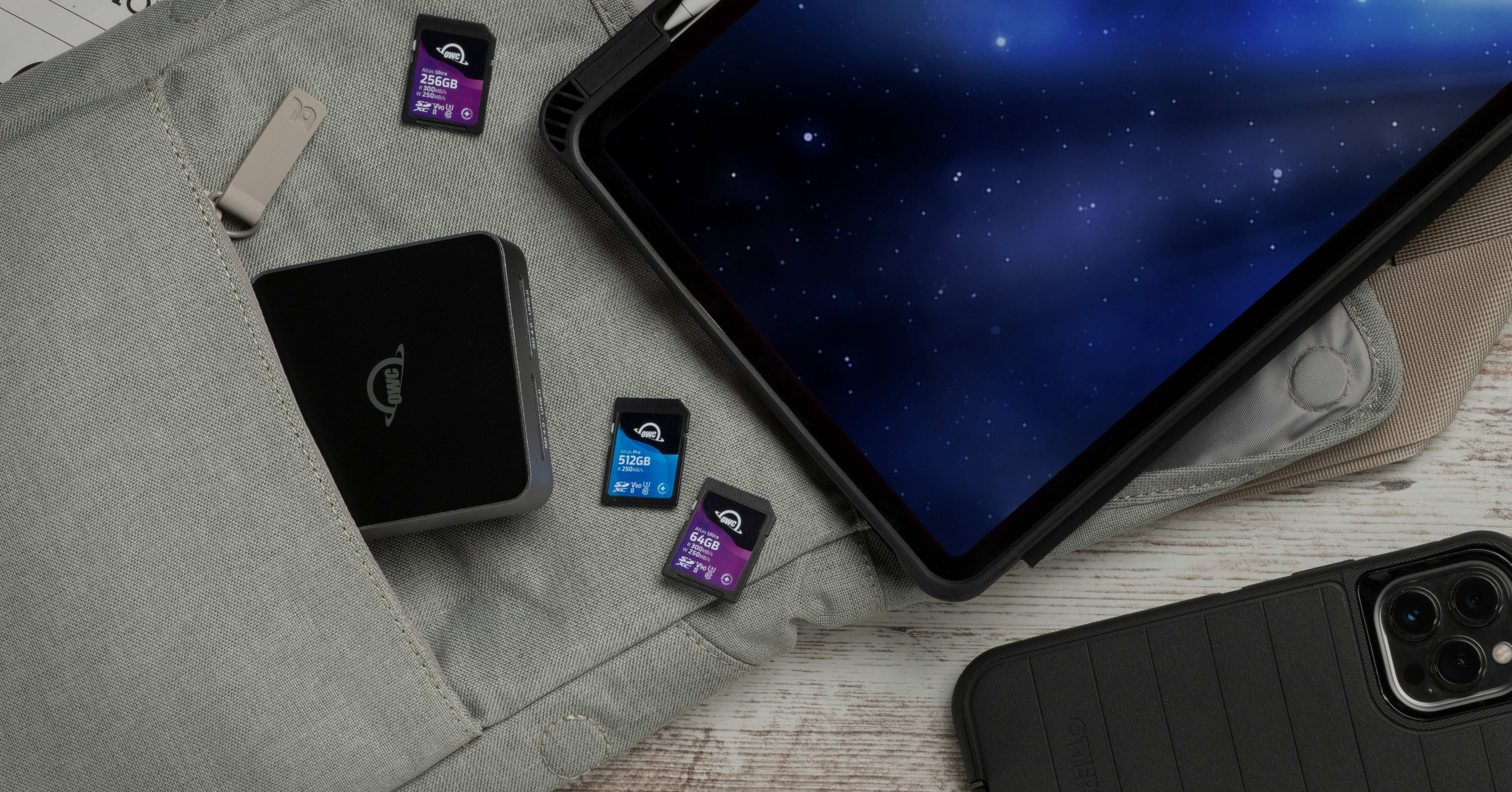 OWC Atlas Dual SD Card Reader in messenger bag