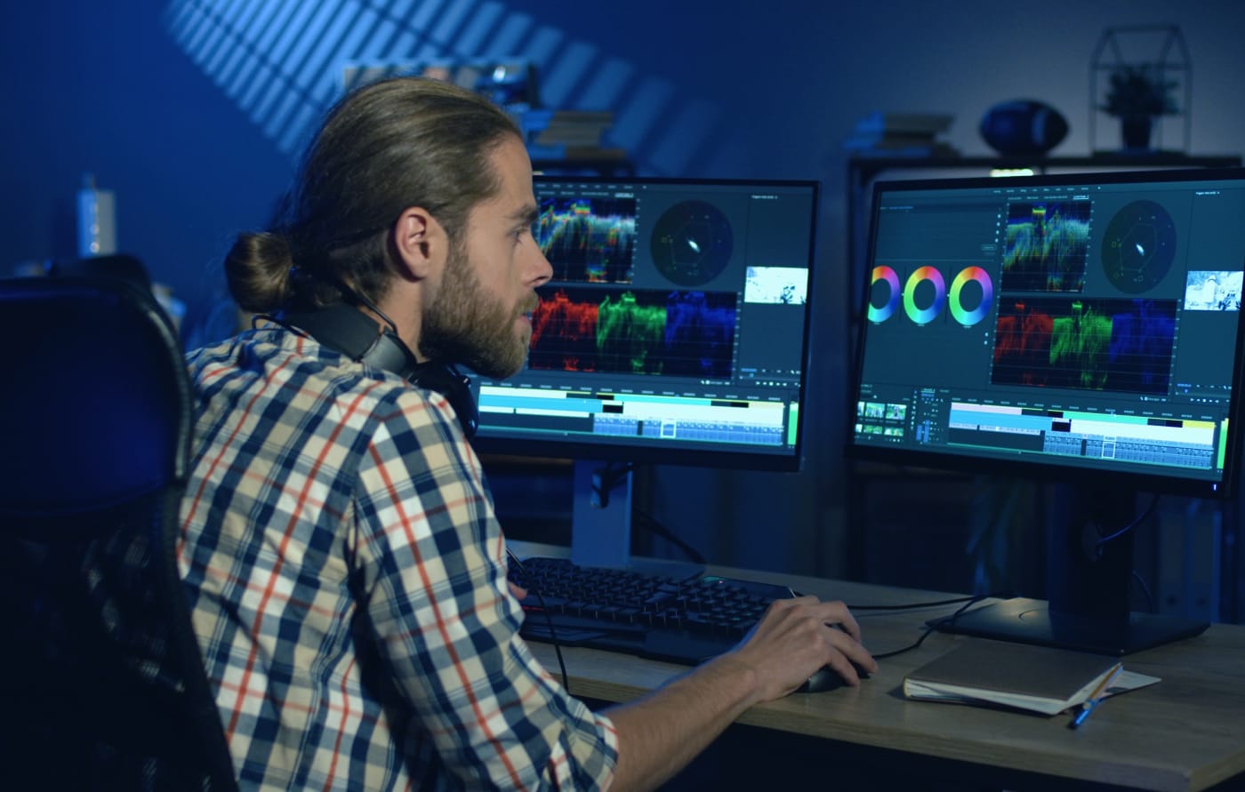 Video editor at workstation