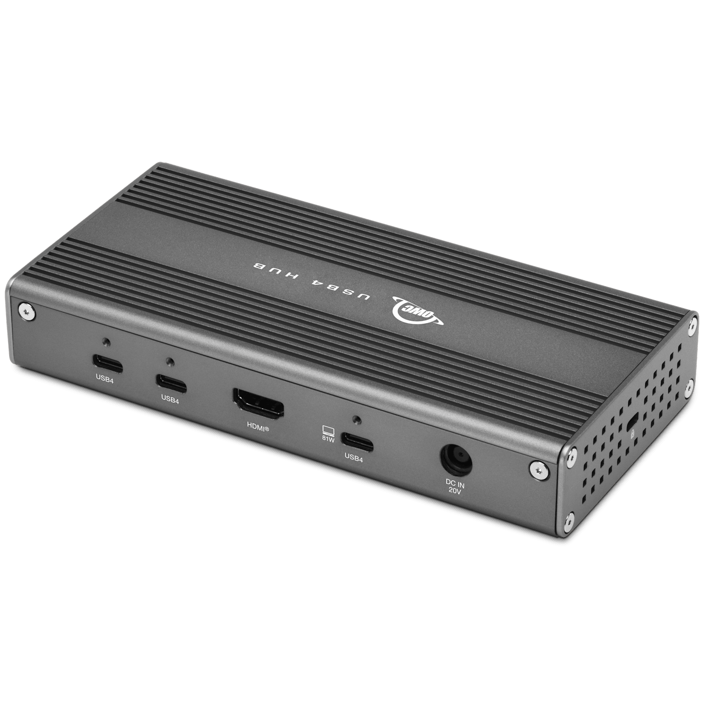 OWC USB4 Hub back view facing left