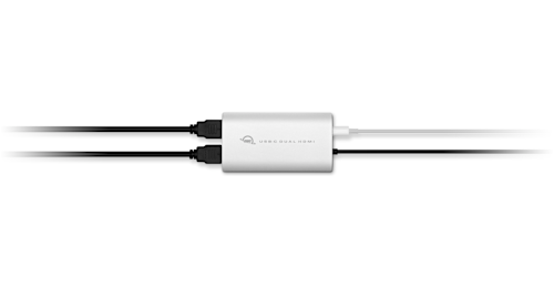 OWC USB-C Dual HDMI® 4K Display Adapter with two HDMI cables connected