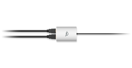 OWC USB-C Dual HDMI® 4K Display Adapter plugged into two HDMI cables