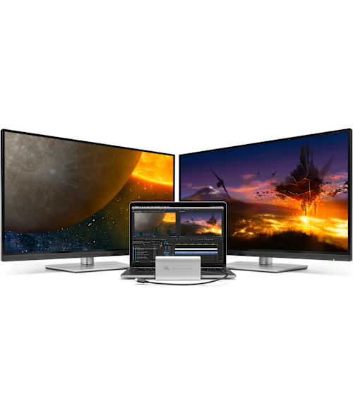 MacBook Pro with OWC USB-C Dual HDMI® 4K Display Adapter and two displays