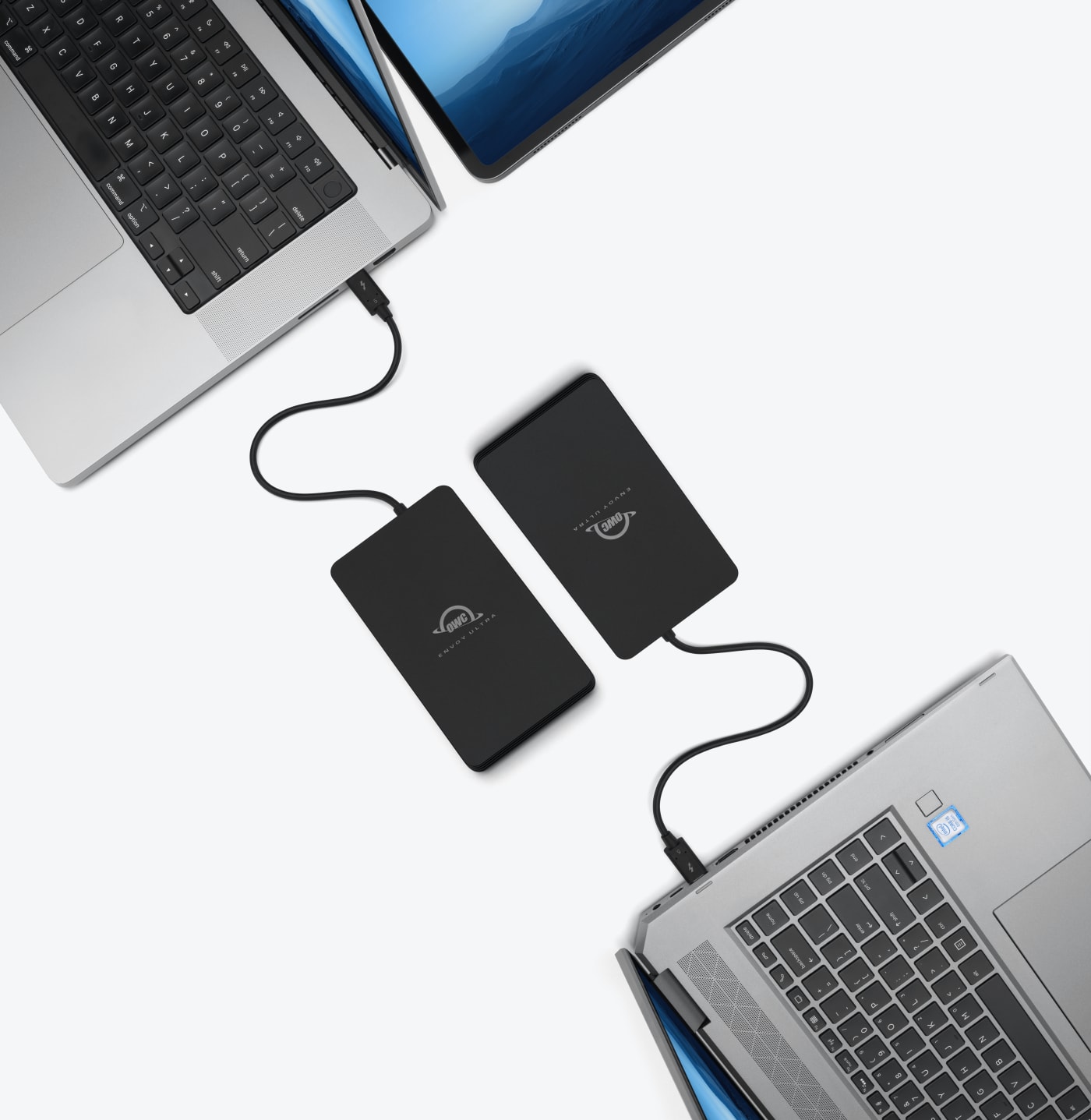Overhead shot of laptops with Envoy Ultras