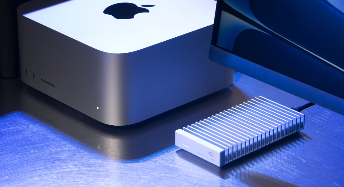 OWC Express 1M2 on desktop with Mac Studio