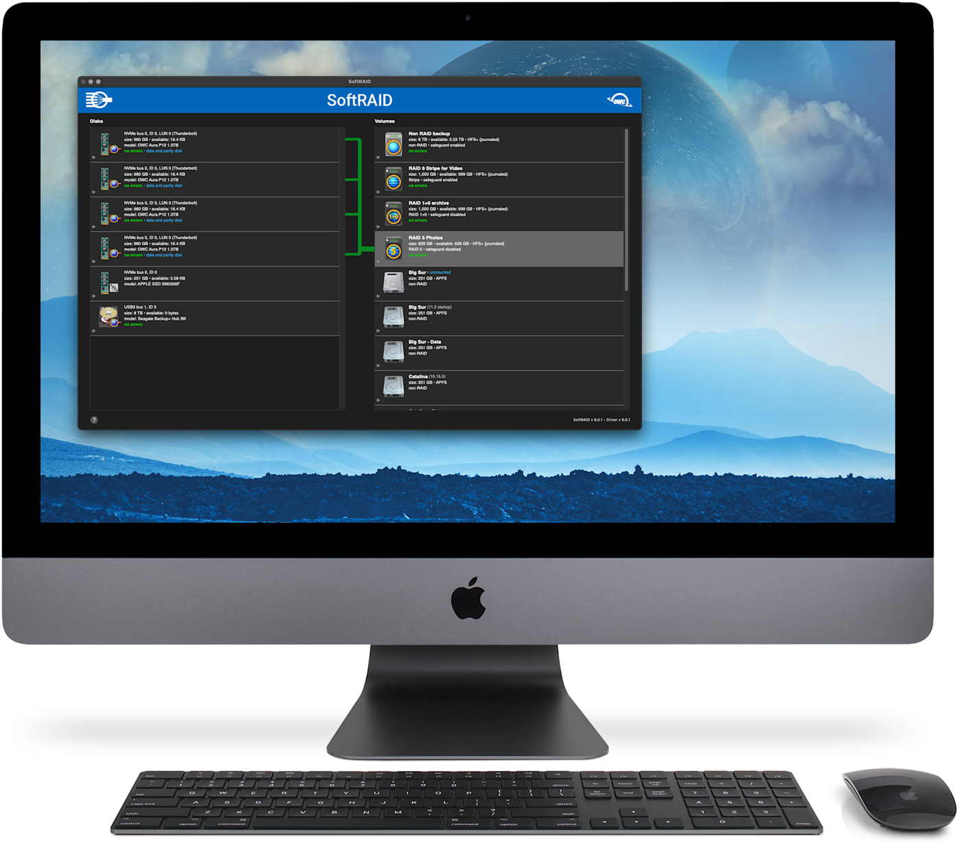 OWC SoftRAID storage management workflow for ThunderBay 8