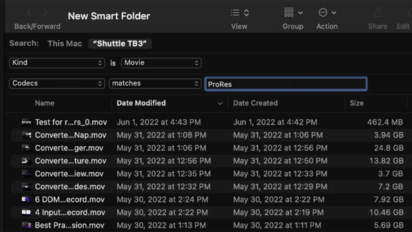 New Smart folder ProRes