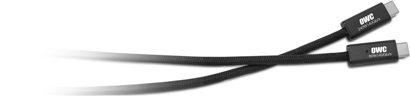 OWC USB4 Active Optical Cable stretched across white surface
