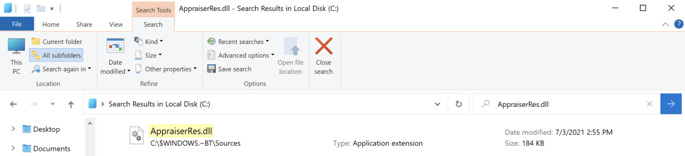 The found AppraiserRes.dll file