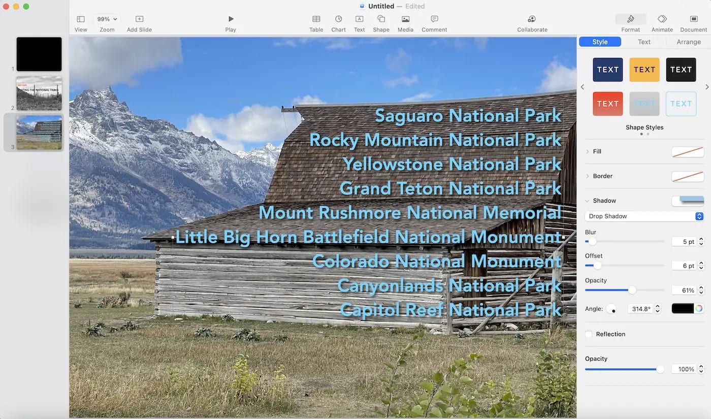 Keynote add list of items for title