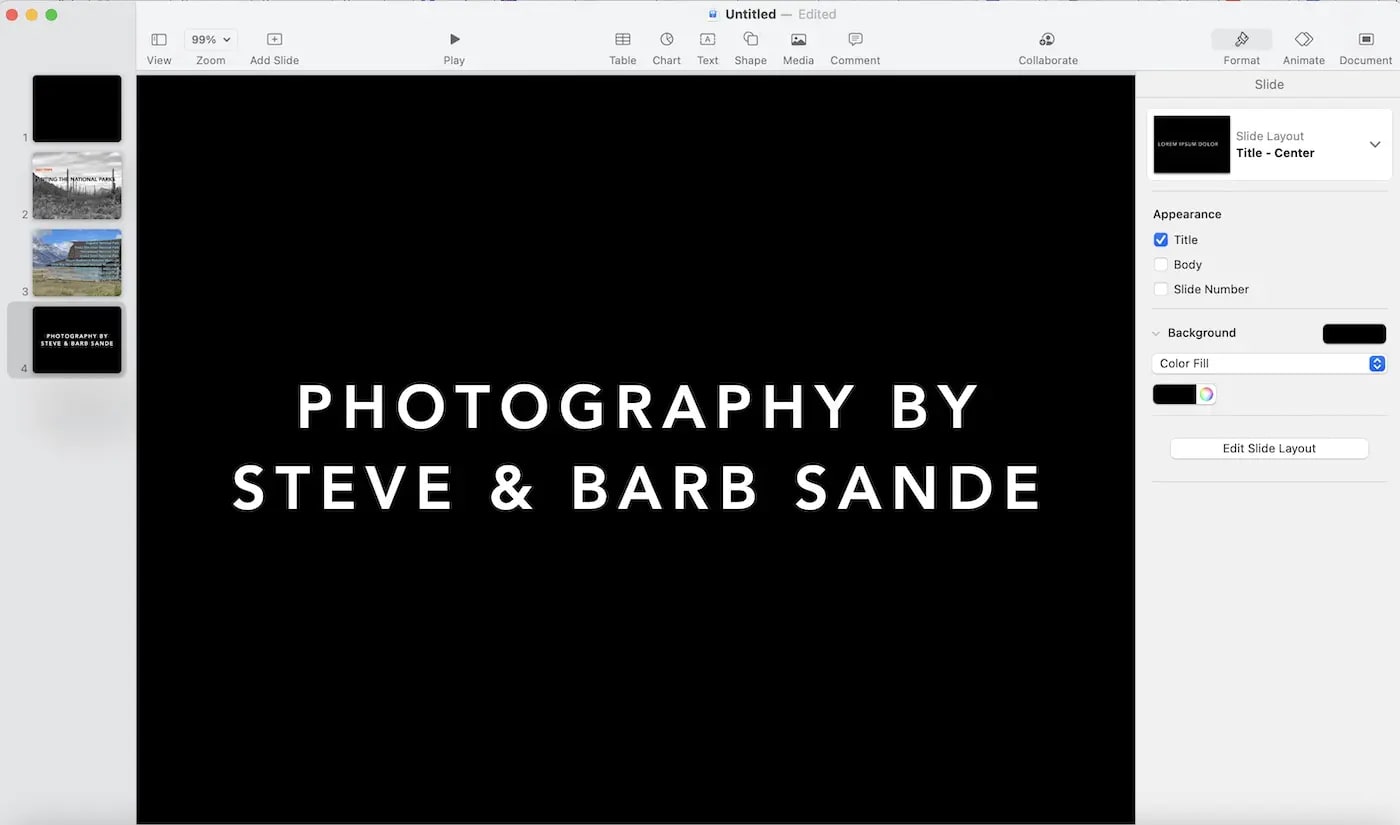 Keynote white on black titles