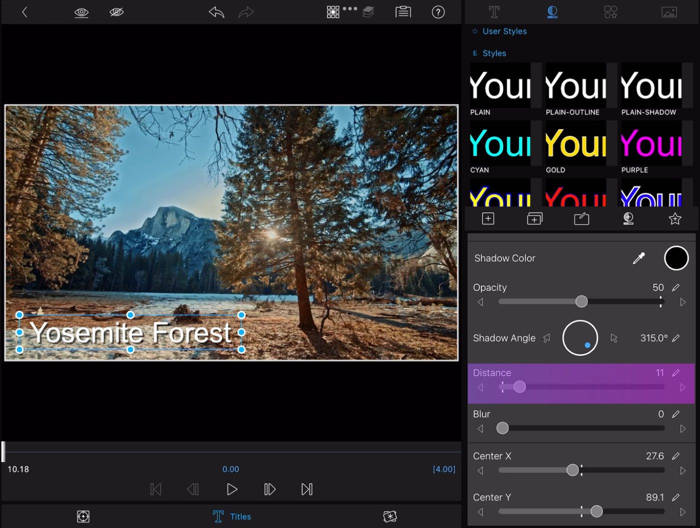 LumaFusion Drop Shadow Text