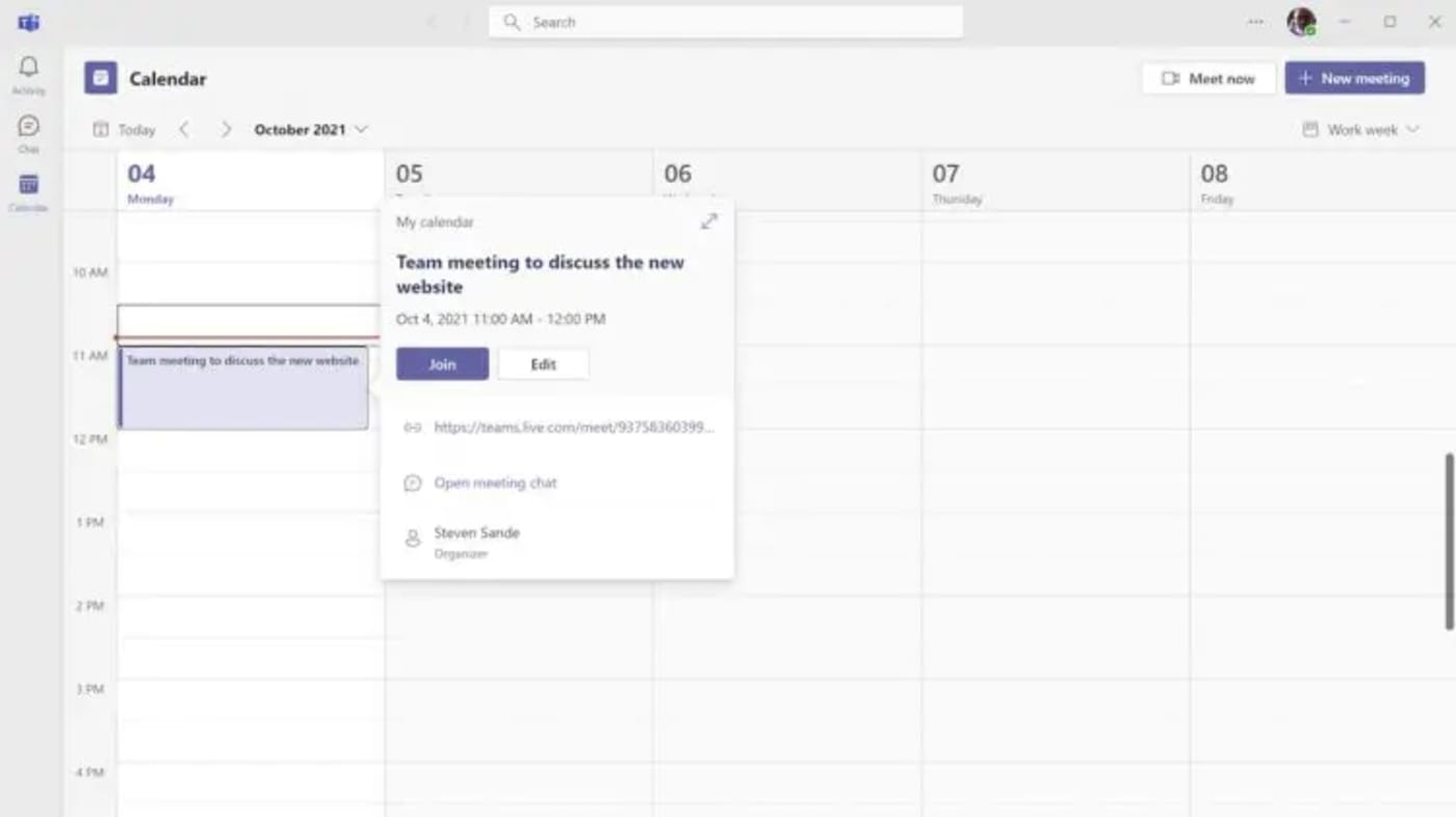 Microsoft Teams calendar
