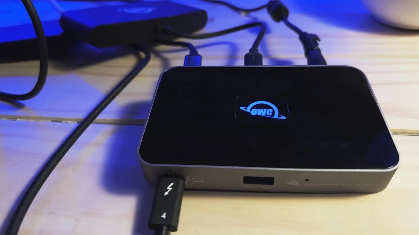 OWC mini dock connected to the OWC Thunderbolt Hub for HDMI display support