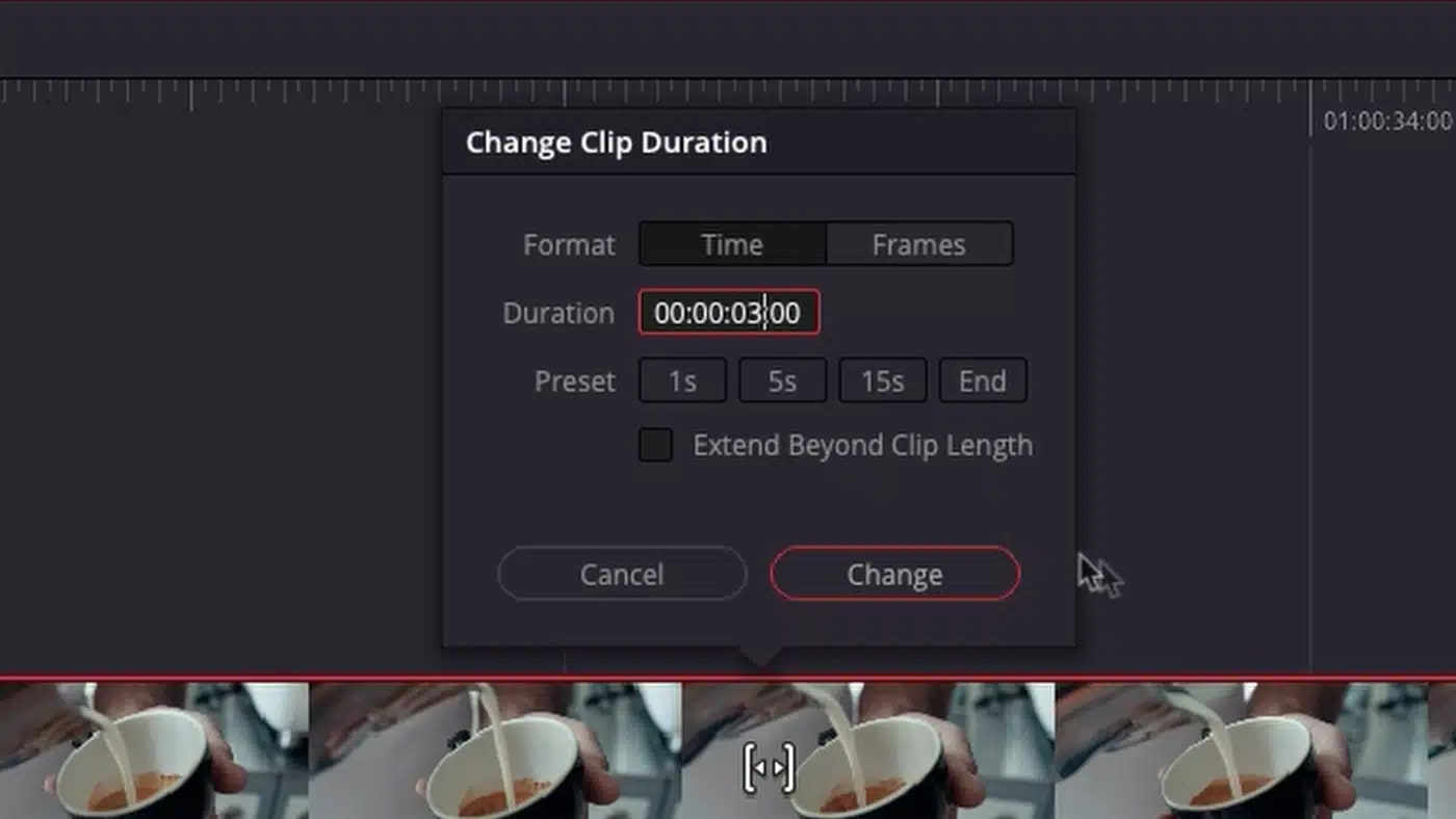 DaVinci Resolve cut page change duration