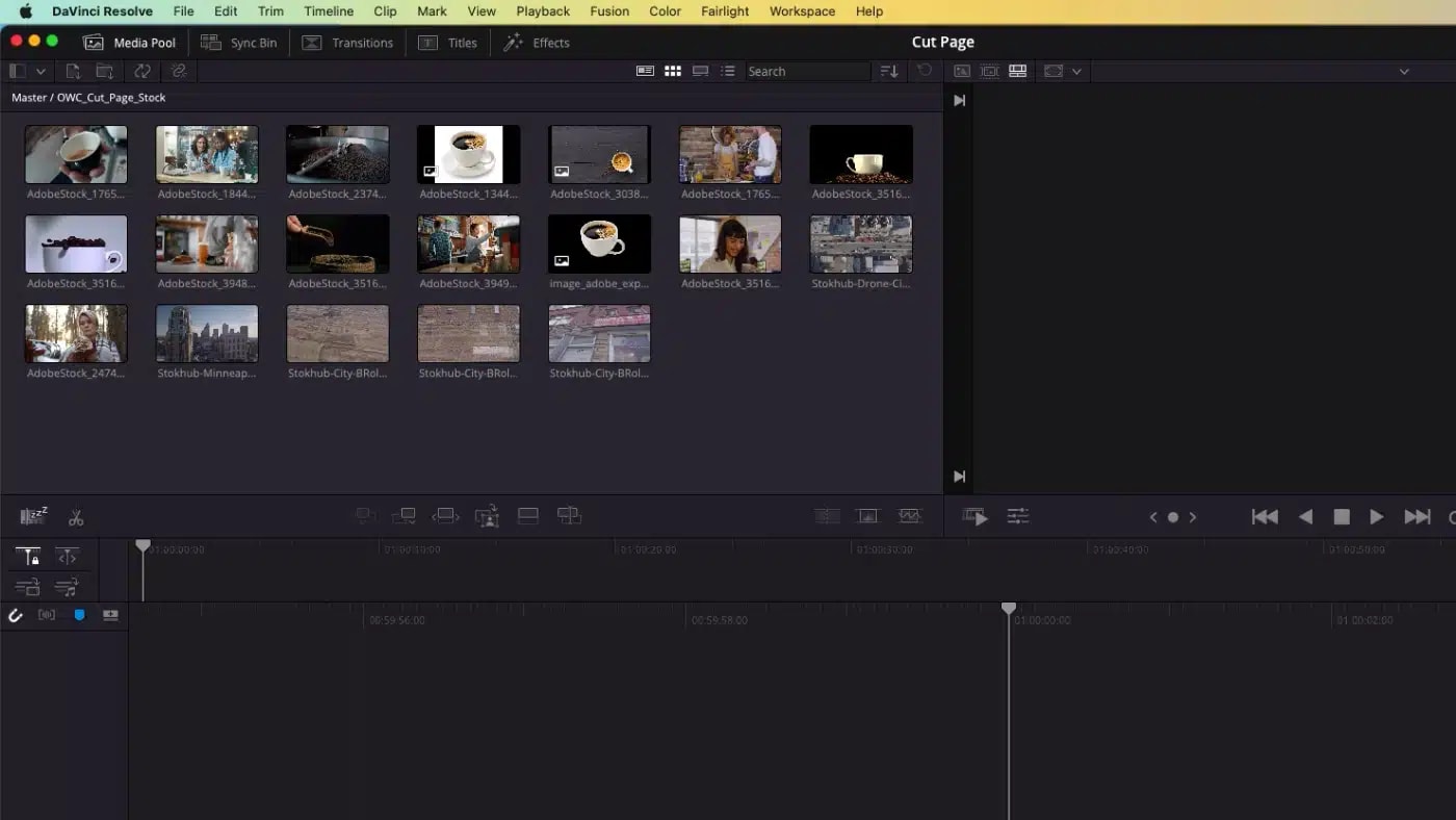 DaVinci Resolve cut page media pool