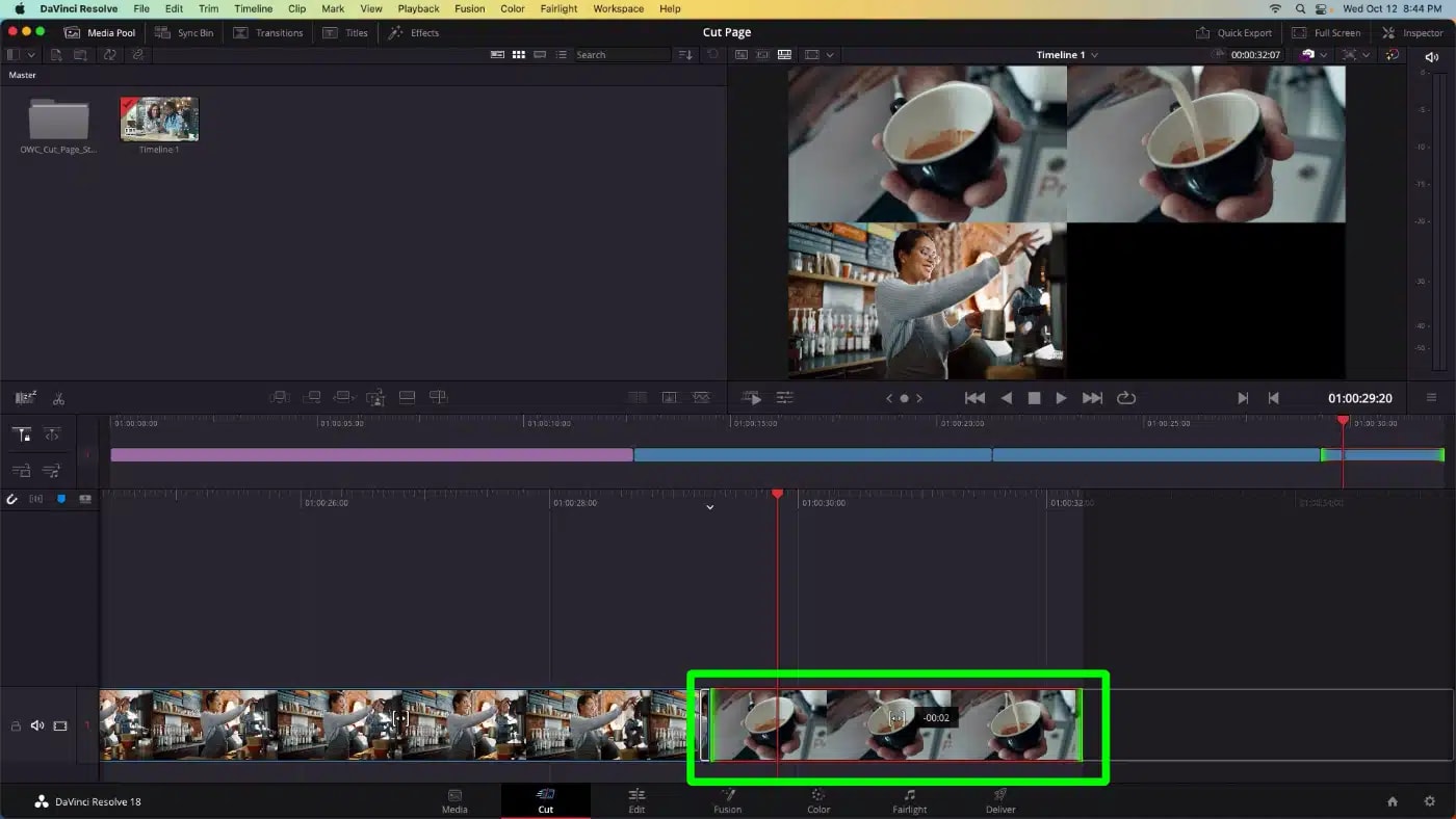 DaVinci Resolve cut page mouse trim