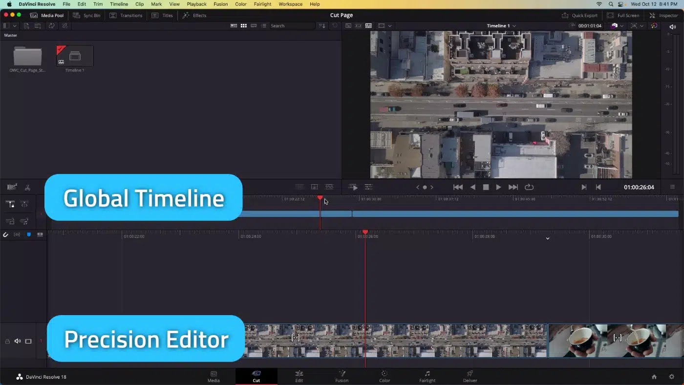 DaVinci Resolve cut page two timelines
