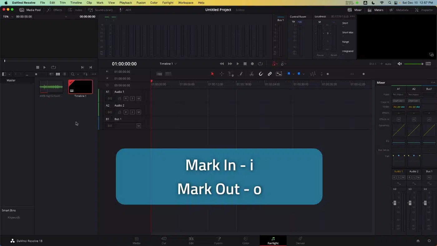 Mark in - i, Mark out - o