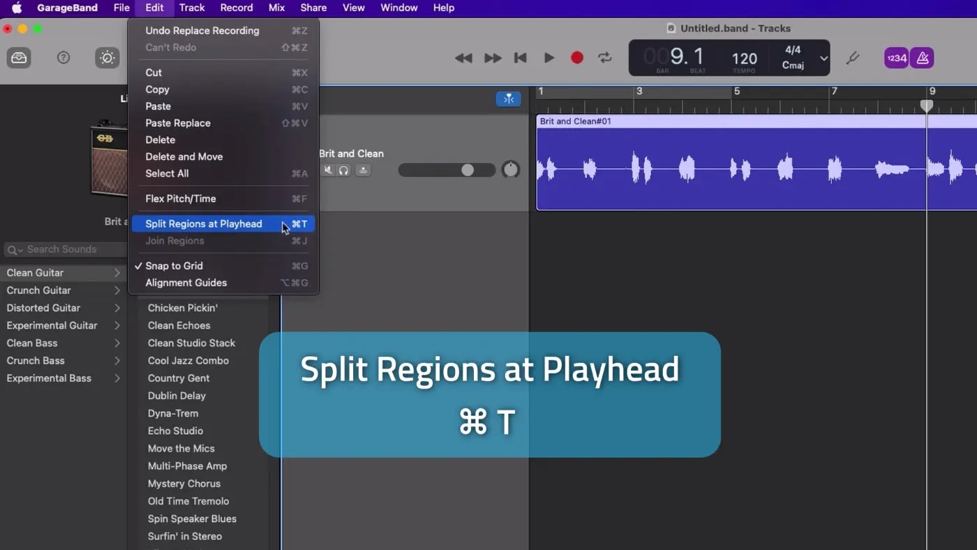 Split regions at playhead