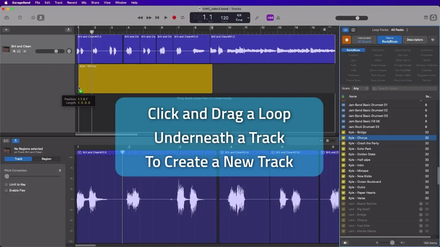 Click and Drag a loop underneath a track to create a new track