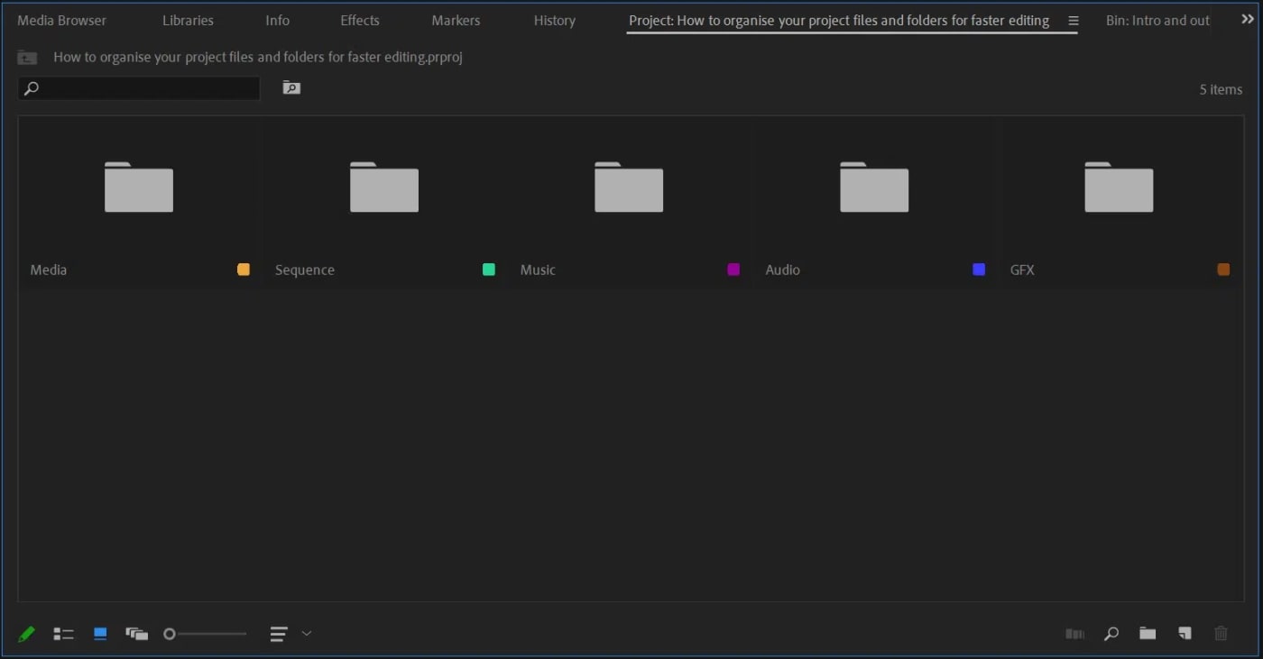 Premiere Pro project window example scaled