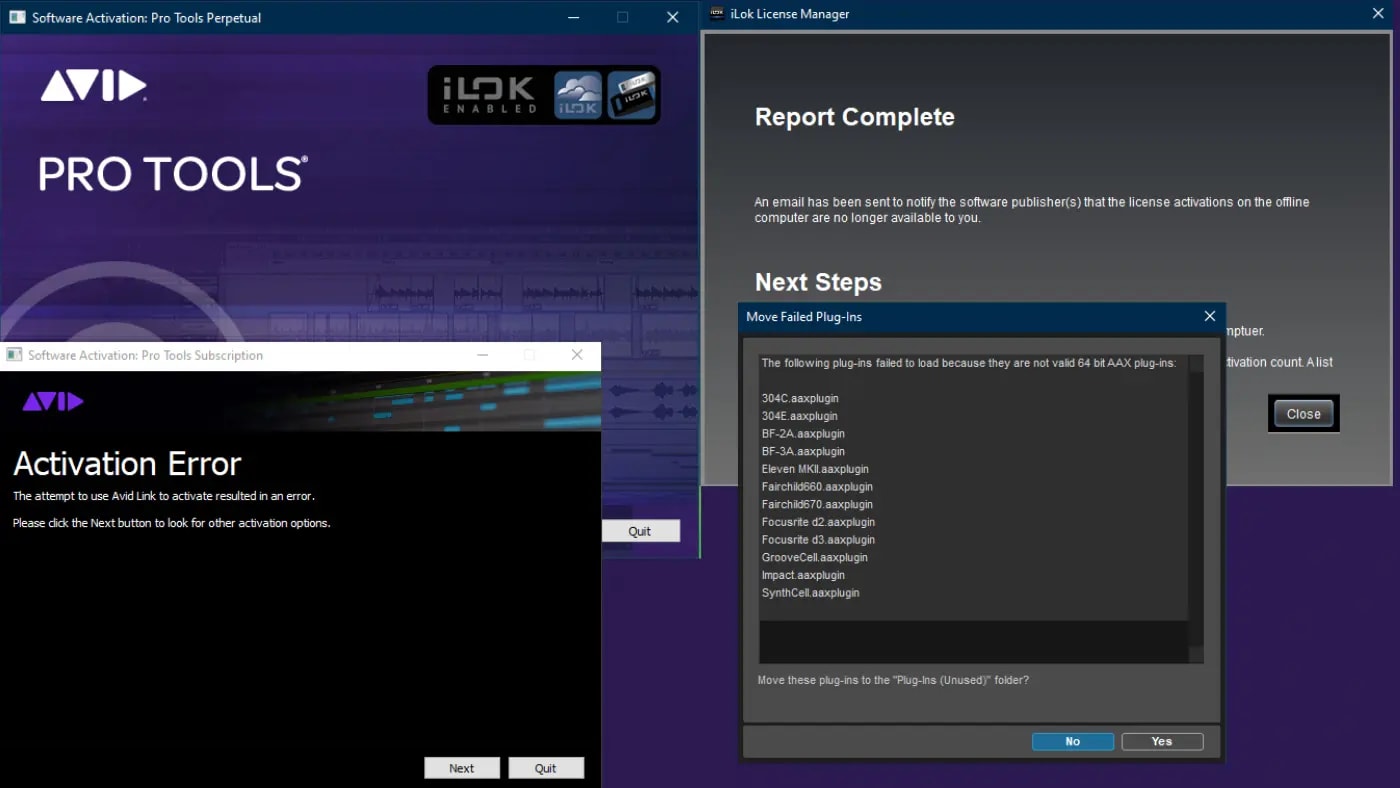 Error prompts during a clean installation of Pro Tools