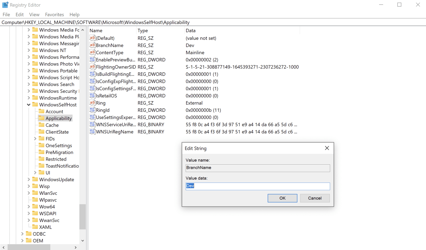 RegEdit windows editor