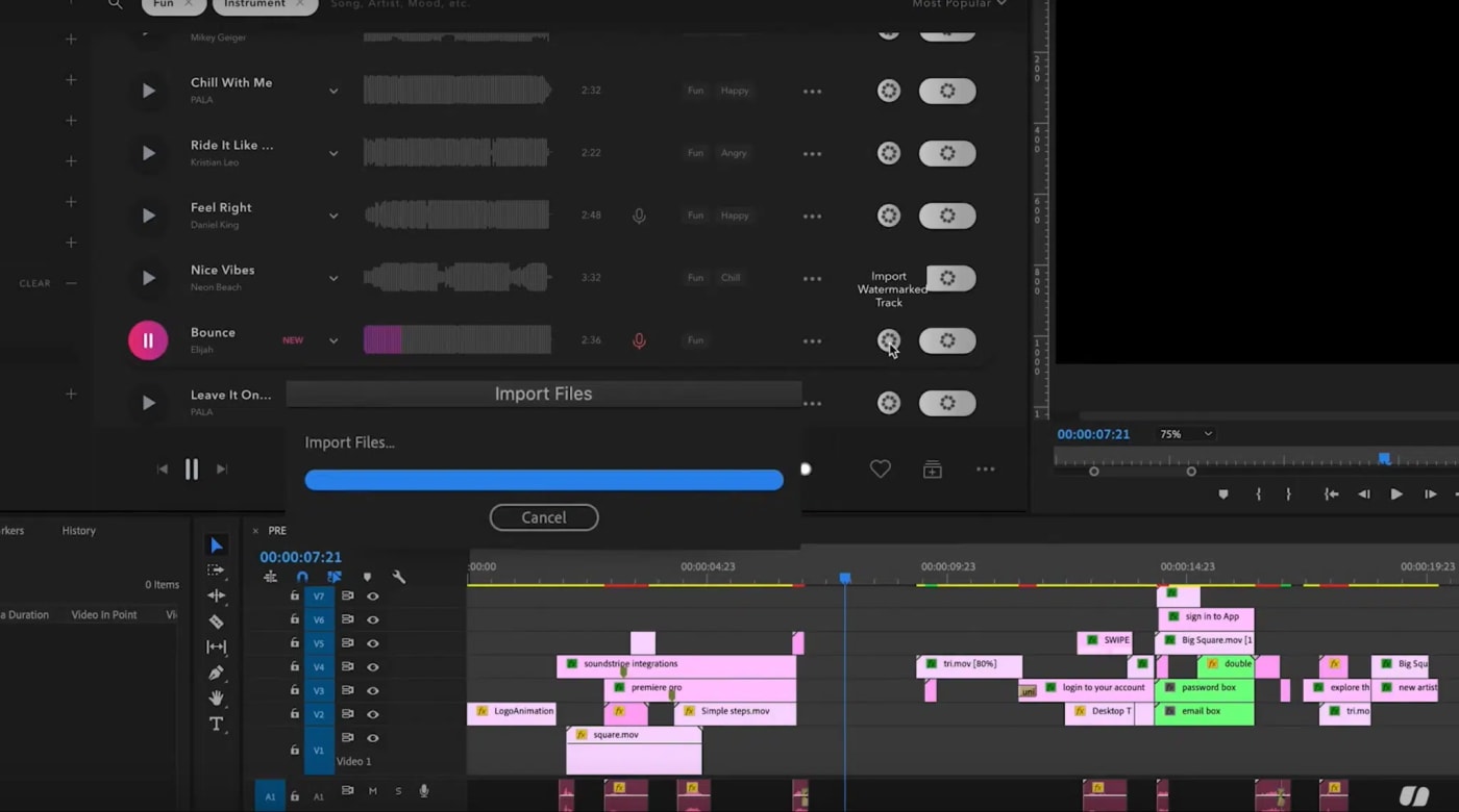 The Soundstripe Extension interface within Premiere Pro.