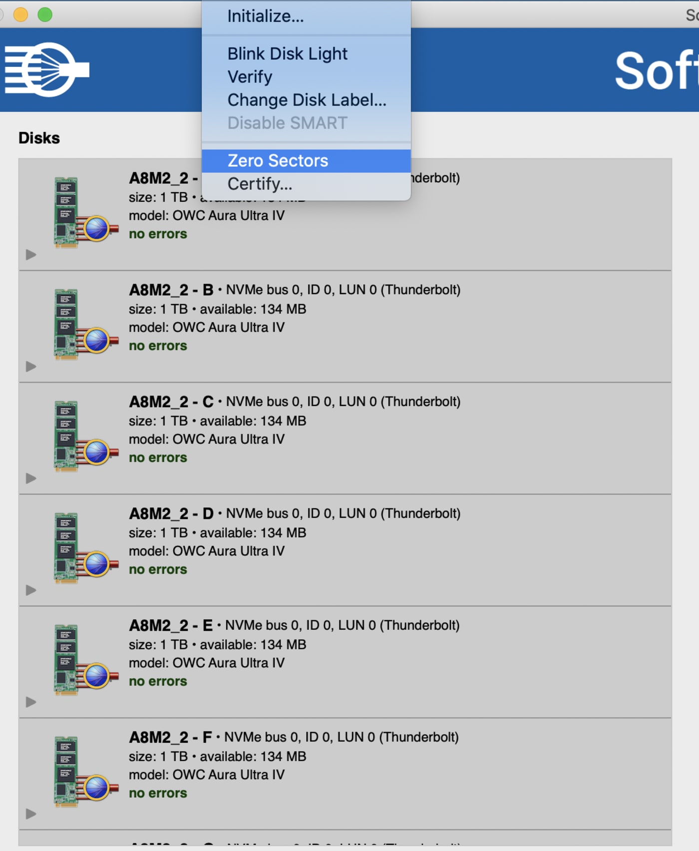 SoftRAID main windows zero disks sectors