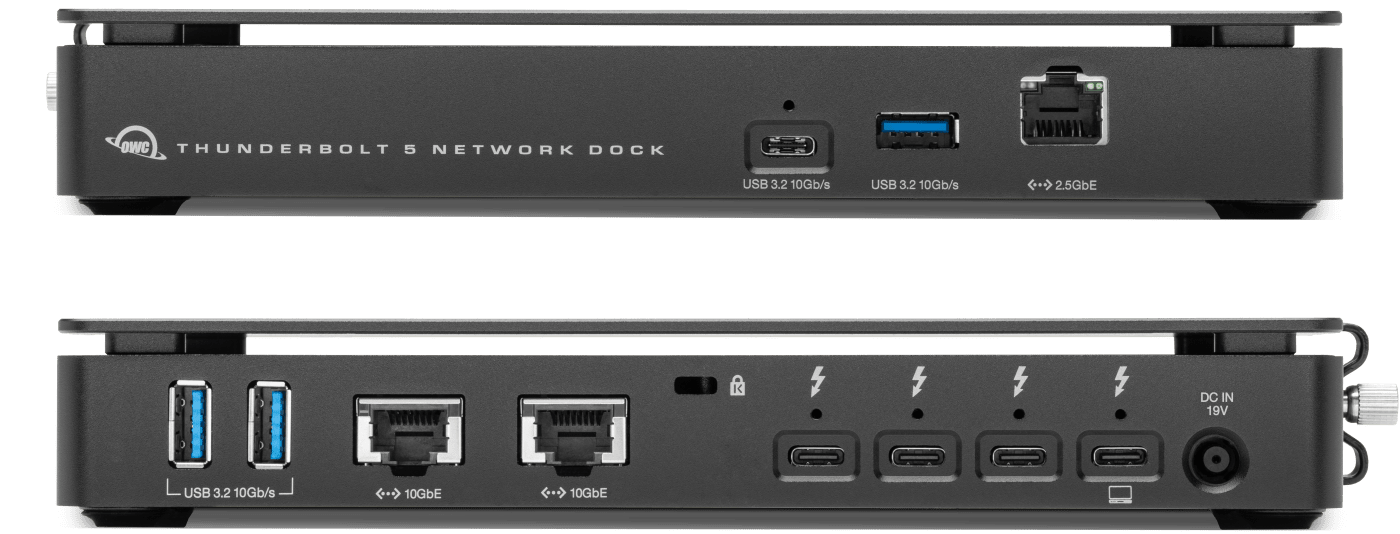 Front and Back view of the OWC Thunderbolt 5 Dual 10GbE Network Dock