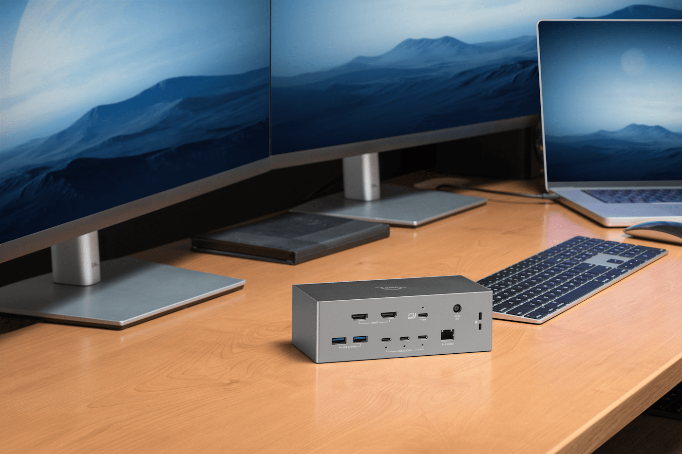 OWC Thunderbolt 5 Dock with Dual HDMI® on desktop positioned horizontally