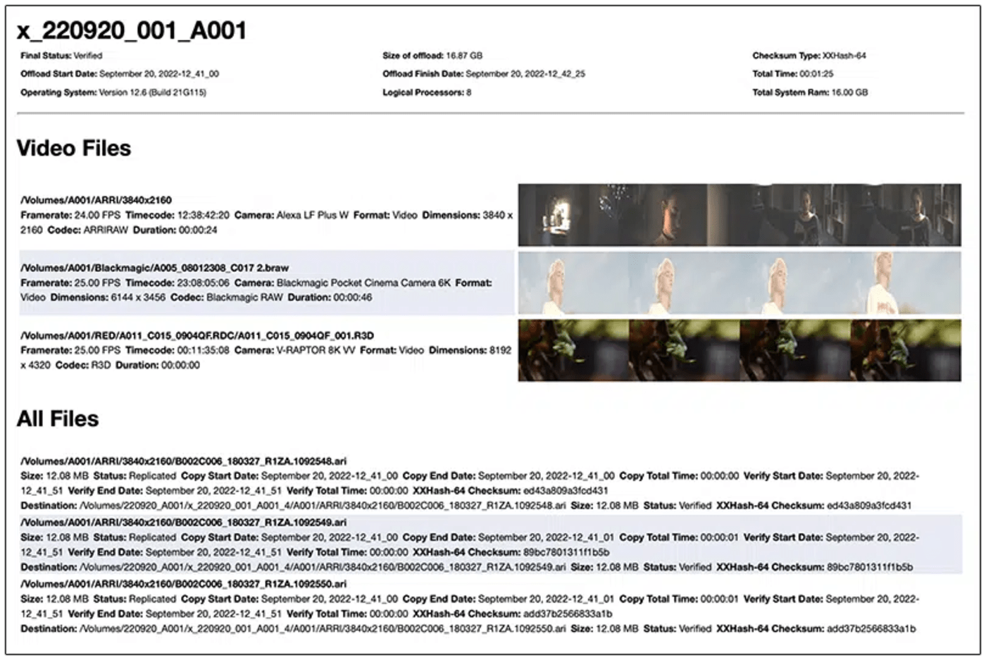 Copy That checksum report for copied footage