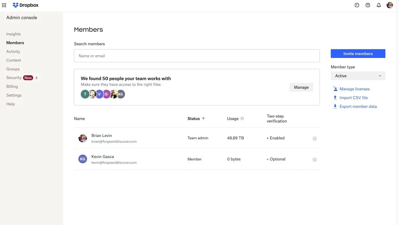 Dropbox invite member