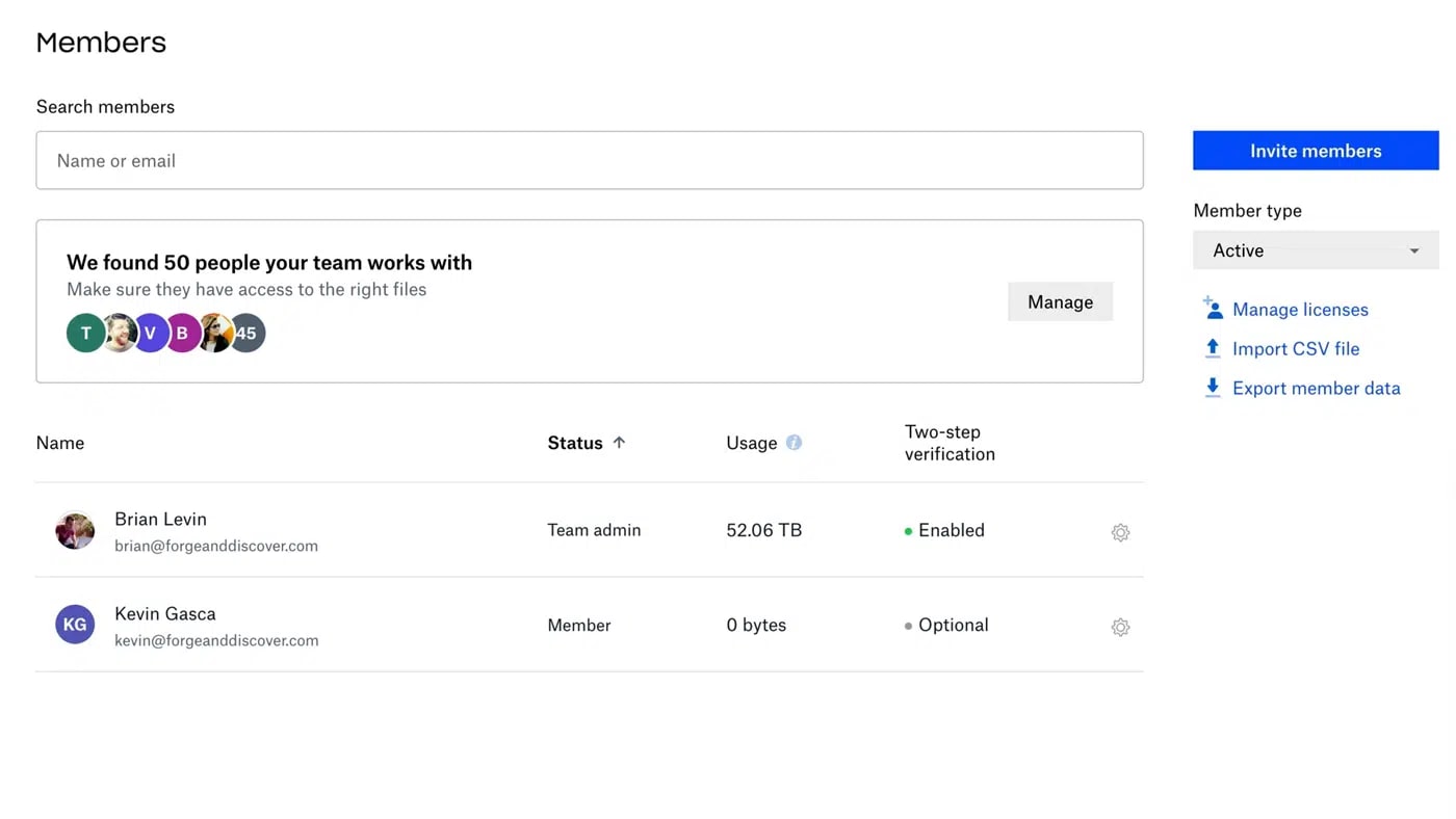 Working with team members, inviting and see all the members