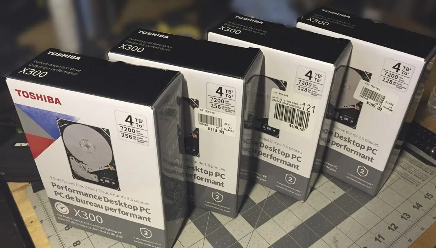 four Toshiba 4TB internal spinning hard drives