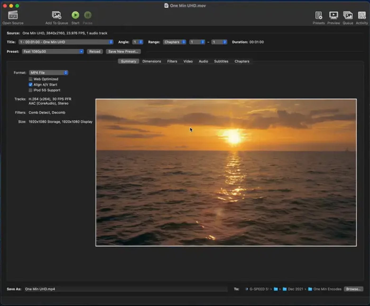 My 490 MB UHD source file in Handbrake