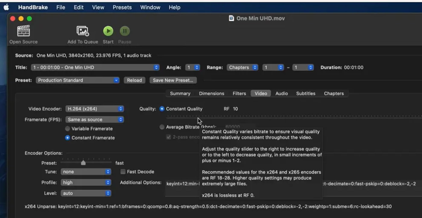 Handbrake’s Constant Quality slider