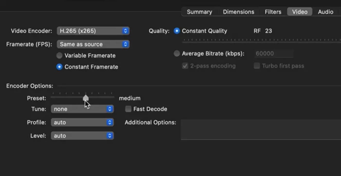 Choosing a speed preset to determine file size