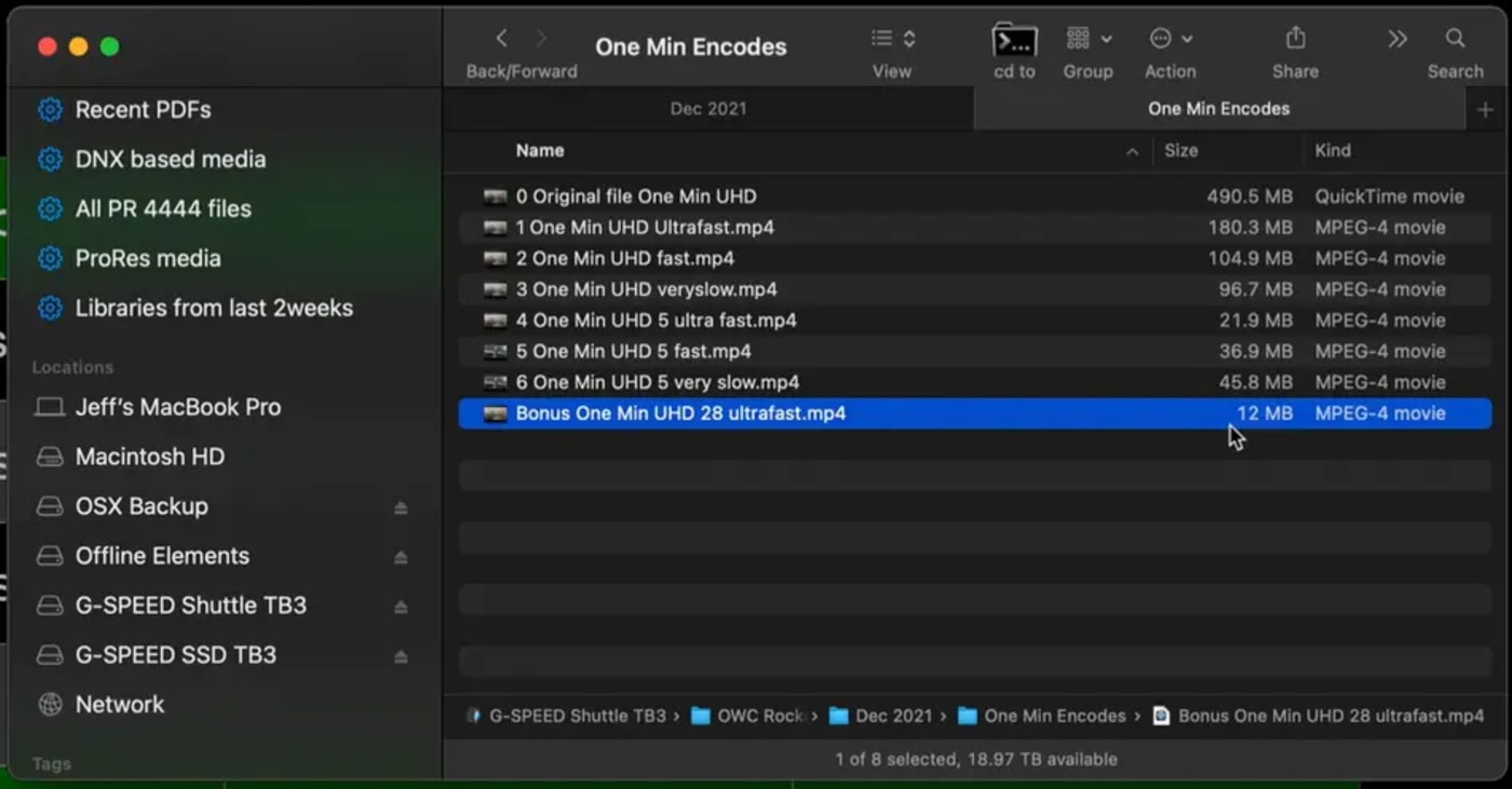 My final test: 12 MB for a 1-minute UHD file!
