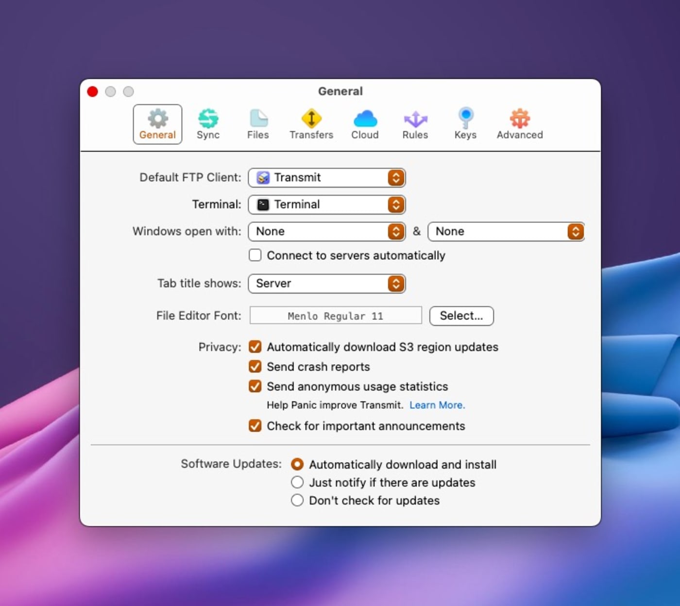 General settings for FTP Client