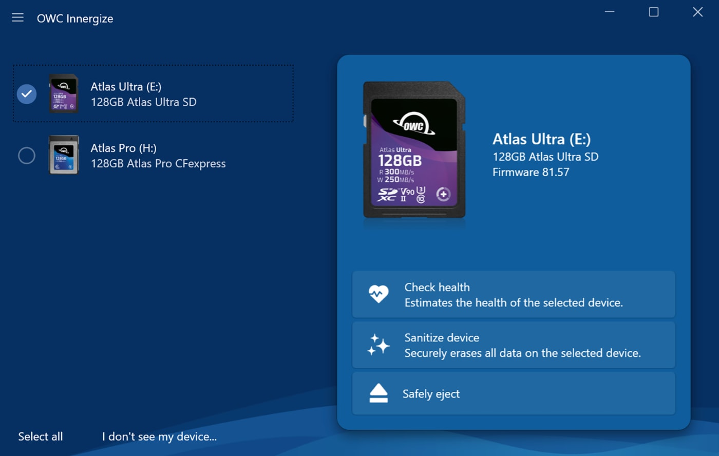 OWC Innergize tool, Atlas Ultra (E) and Atlas Pro (H)
